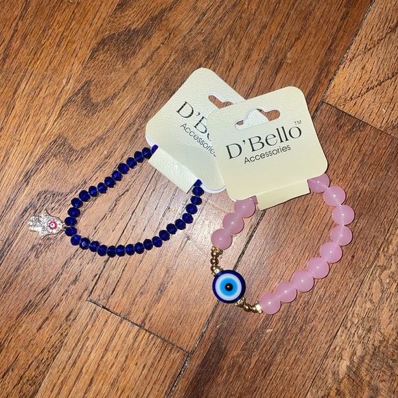 •D'BELLO•NWT PINK & BLUE BUNDLE OF 2- BOHO STACK HAMAS EVIL EYE BEADED BRACELETS - Picture 5 of 9